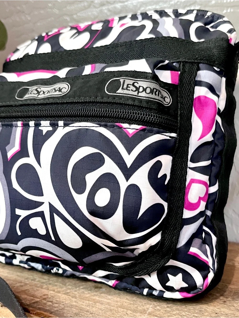 LeSportsac Vintage Funky 70s Abstract Graffiti 3 Zip Crossbody Bag